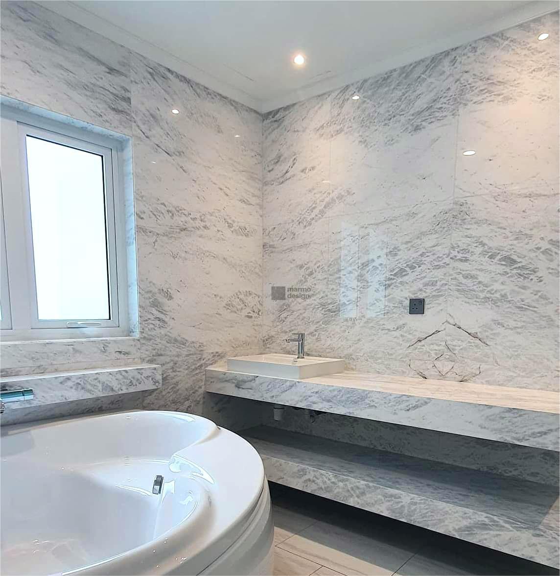 Galaxy White marble bathroom wall